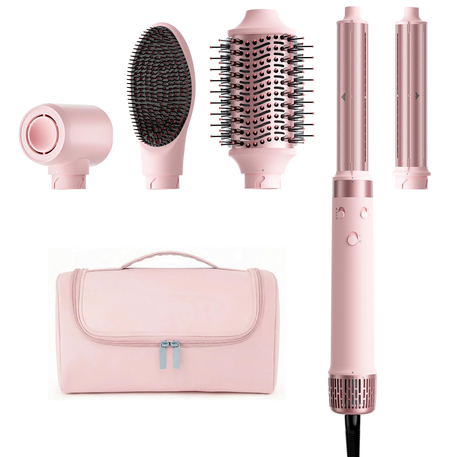 Photo 1 of MESCOMB Dual Voltage Hot Air Styler Wrap - 5 in 1 Hair Dryer Brush with Fast Drying Blow Dryer, Styling, Straightening & Volumizing with Travel Bag (100V–240V) -Pink