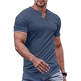 Dokotoo Men Mens Muscle Slim Fit T Shirts Crewneck Gym Workout Athletic Short Sleeve Henley Mens Shirts