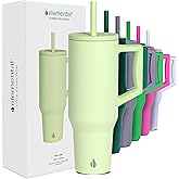Elemental 40 oz Tumbler with Handle and Straw - Spill Proof Insulated Stainless Steel Commuter for Hot and Cold Beverages - Travel Coffee Mug with 2 Straws & Spill Proof Lid - 40oz - Key Lime