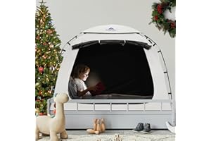 KNOCLOC Blackout Bed Tent Twin for Kids, with Large Top Vent & Removable Cover for Better Airflow CPC Certified Sensory Bed Tent for Autism Child Calming, Privacy (Ivory, Twin)