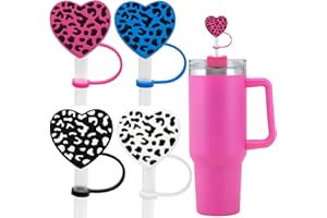 ZORANALA Stanley Cup Accessories 40oz 30oz Tumbler with Handle,Hot Pink Straw Toppers,Leopard Heart Straw Cover Cap for Stanley Cup, Straw Covers for Yeti,Birthday Valentines Day Gifts for Her Girls Women