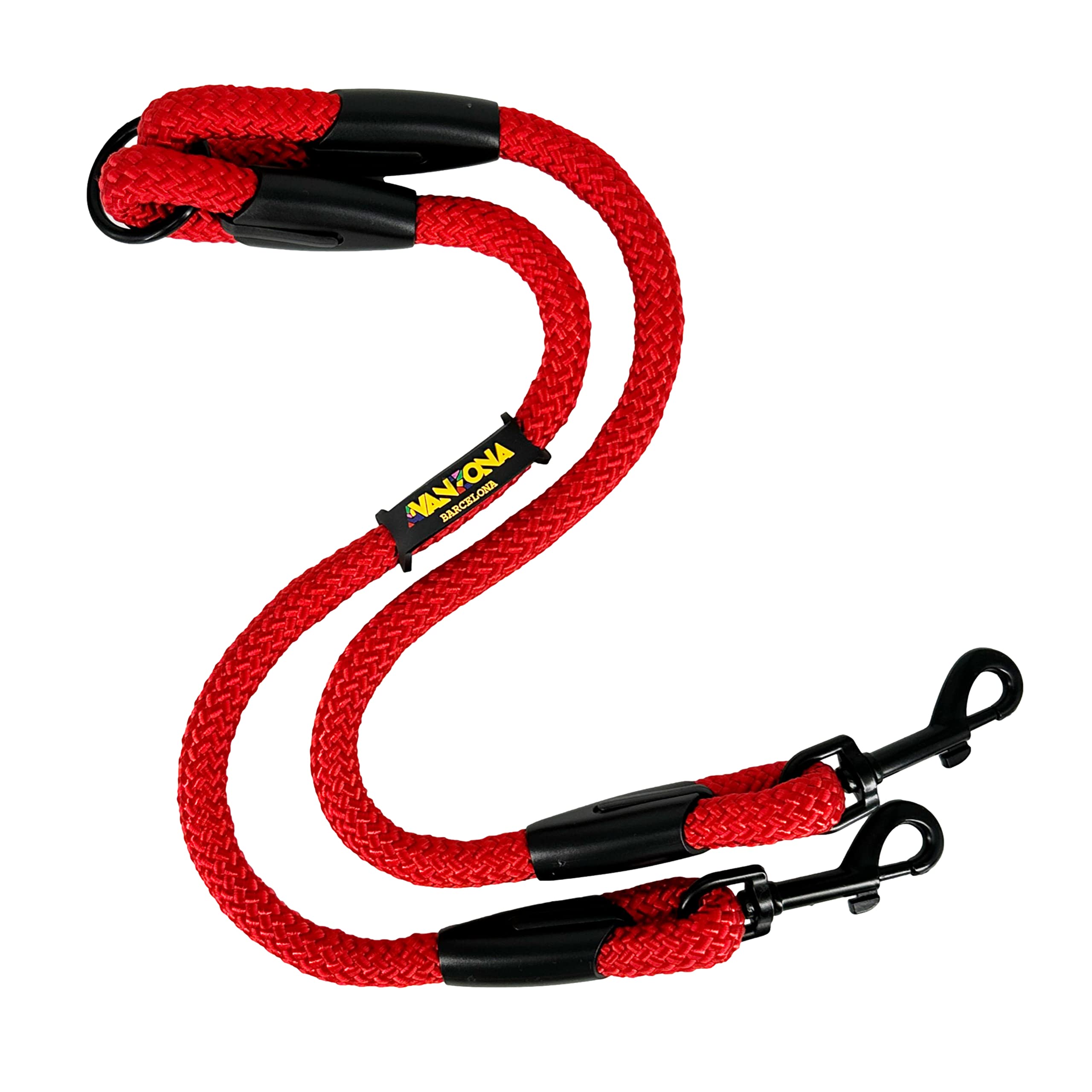 Dog Lead, Double Hooks for 2 Dogs, Made in Spain, for Small Medium and Large Dogs. Red