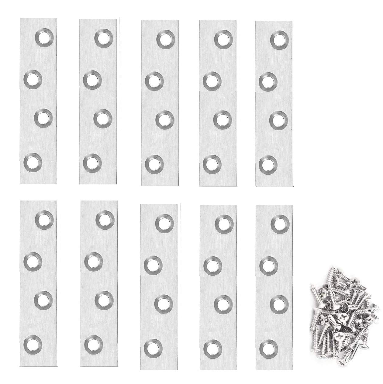 TERF® 10 Pcs Zinc Plated Solid Steel 100mm X 23mm Flat Mending Corner Brace Straight Plates Joining Connector Repair Plates Shelf Bracket with Fixing Screws for Use Wood, Furniture and Many Project
