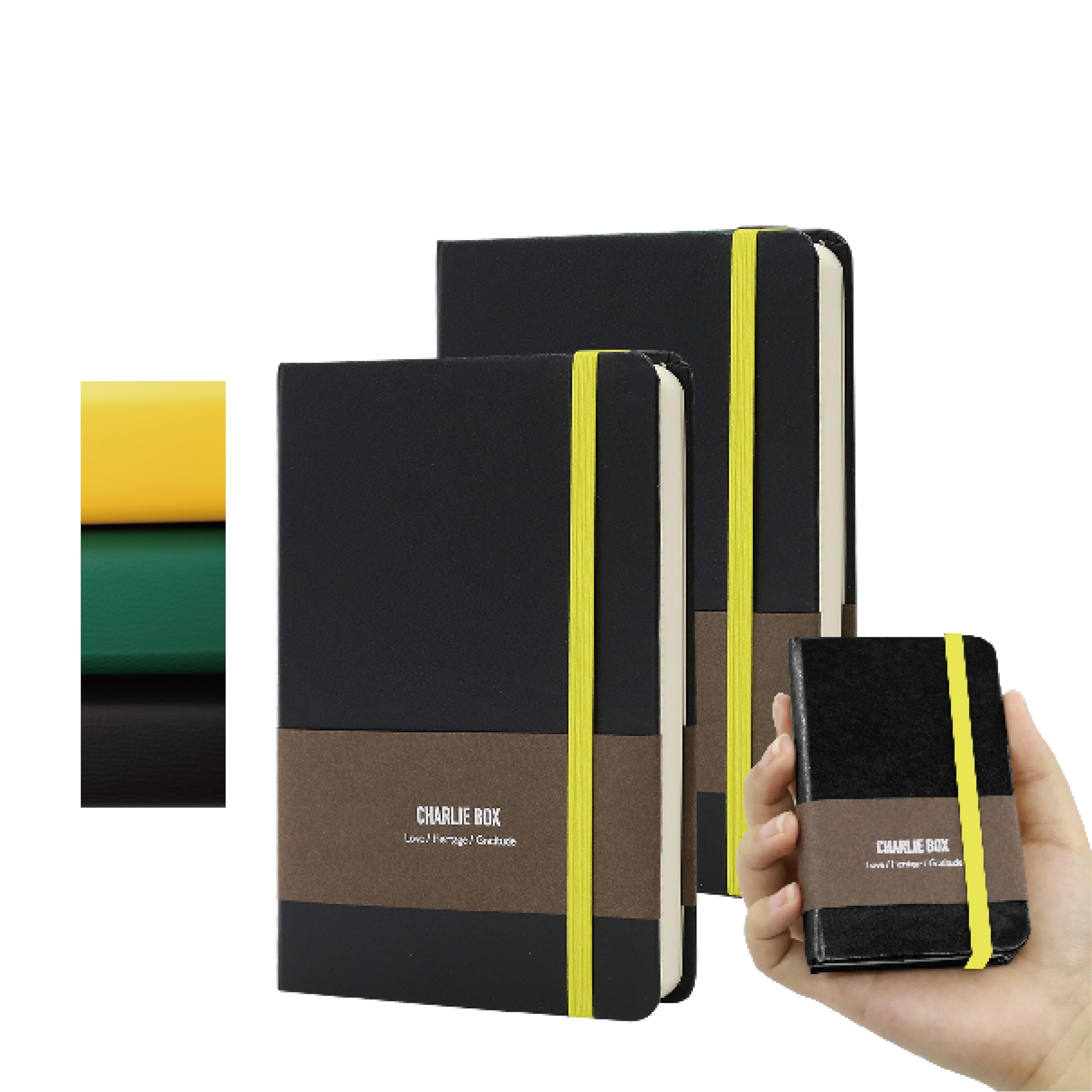 TUNJILOOL A7 Leather Journal Notebook - 2Pack Dotted/Grid/Blank Pages, 100GSM Thick Paper, Water-Resistant Cover, Elastic Closure & Inner Pocket (Black)