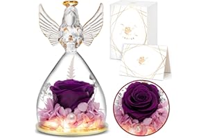 YEEBAY Preserved Flowers Gift for Mom, Grandma, Angel Figurine with Rose & Light, Ideal Birthday, Mother's Day, Valentine's Day, Christmas, Thanksgiving Day Gift for Her, Women, Wife