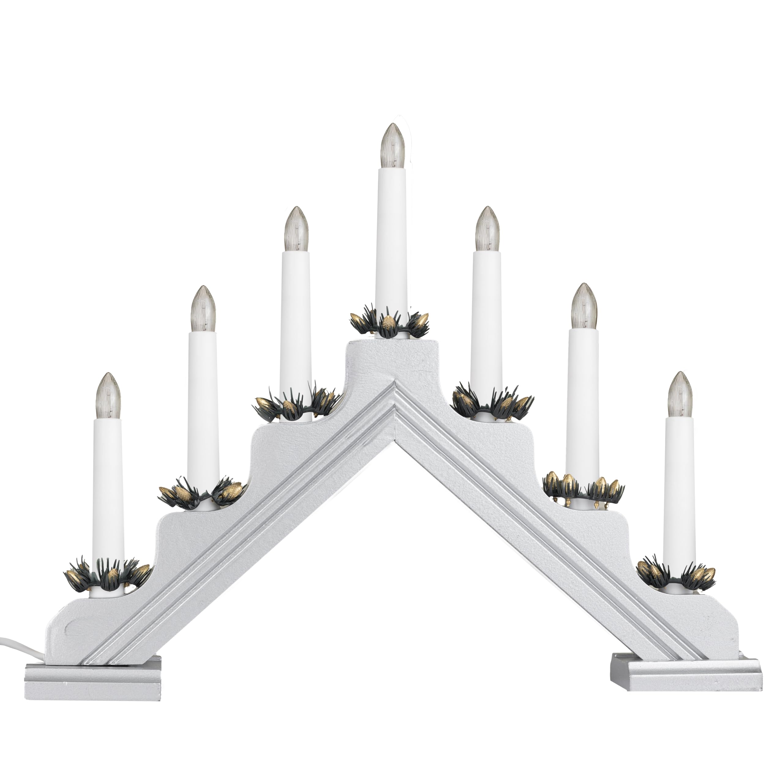 Garden Mile Traditional Silver Christmas Candle Bridge Arch - Festive Traditional LED Flameless Candles Large Christmas Decorations for Festive Décor - Xmas Window Sill Decorations