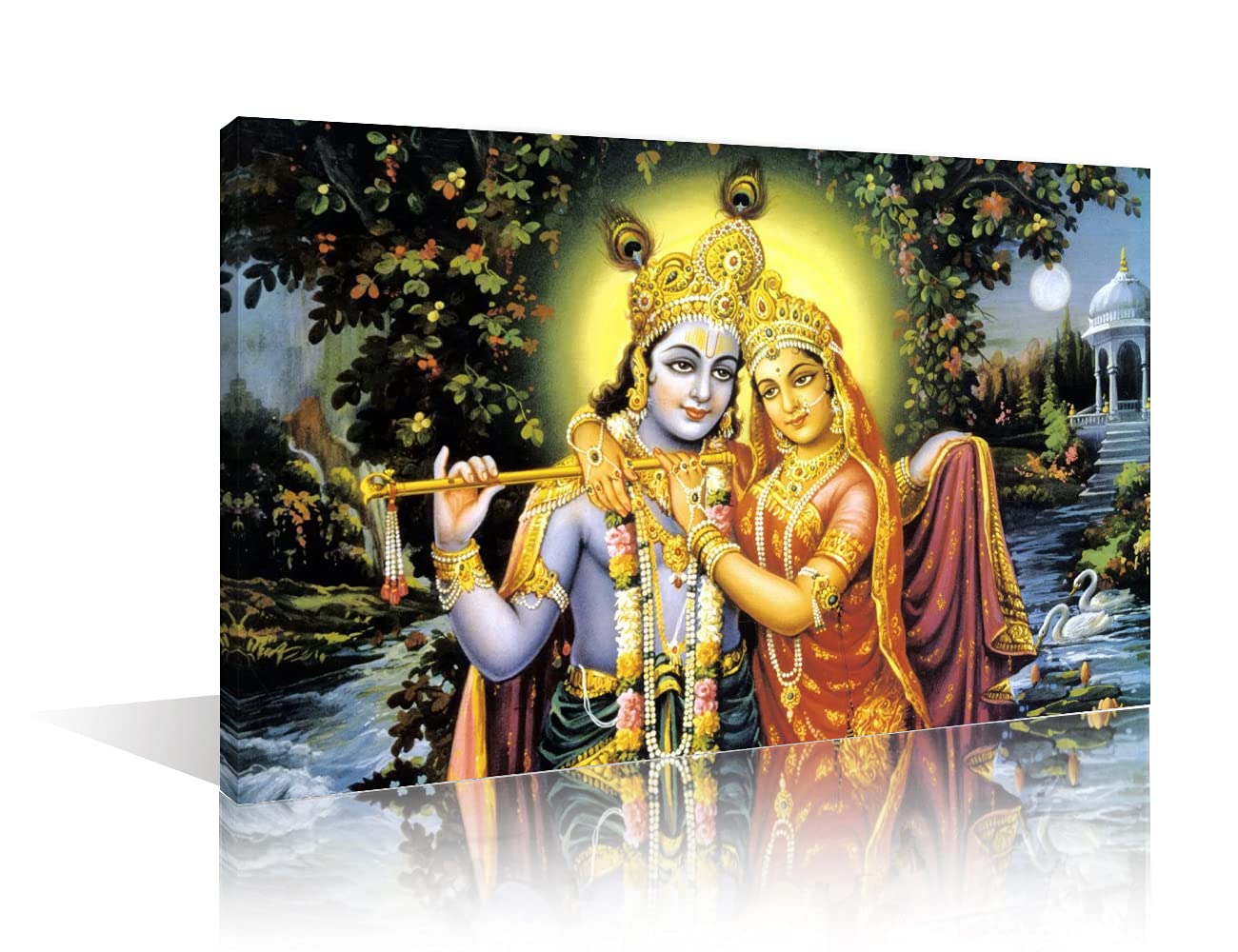 TISHIRON Indian Wall Decor Hinduism Room Decor Lord Krishna Wall Paintings 1 Panel Artwork Posters and Prints Wall Decorations for Living Room Framed Gallery-wrapped Ready to Hang (16''Wx 24''H)
