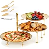 Pizza Pan Stand Set, 3-Tier Rack with 3 Stainless Pans, Knives &amp; Clip | Save table space with an elevated layout; ideal for buffets, catering, weddings, restaurants, family gatherings and events