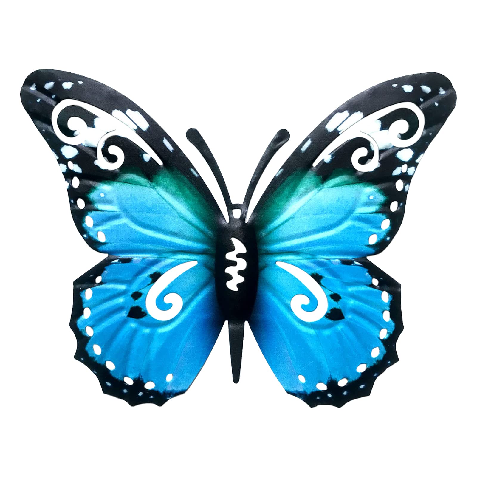 VEGCOO Large Metal Butterfly Decorations - Outdoor Garden Ornaments, Fence & Wall Art (Blue)