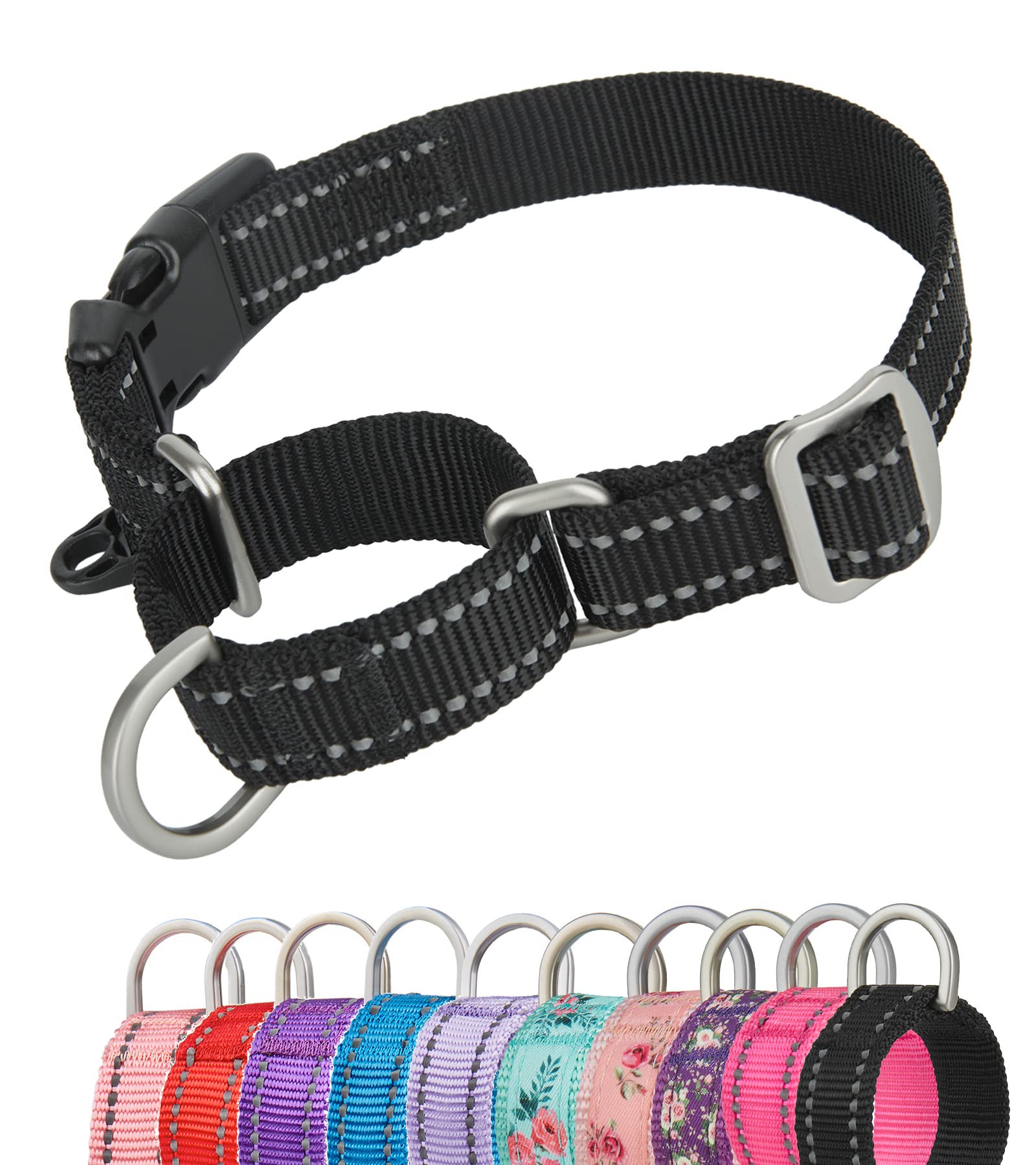 YUDOTE Reflective Martingale Dog Collars Escape-proof Anti-pull with Safety Quick Release Buckle for Narrow Head Canines Ease Walking,Extra Small,Black