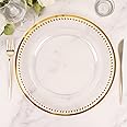 Tableclothsfactory 6 Pack 13" Beaded Gold Clear Acrylic Charger Plate, Plastic Round Dinner Charger Event Tabletop Decor