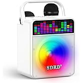SDRD Karaoke Machine for Adults, SD-512 Bluetooth Portable Speaker with 2 Microphones, Rechargeable with LED Lights for Home Outdoor Party, Events & Gatherings, Supports USB, AUX - White