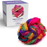 Darn Good Yarn Recycled Sari Silk Ribbon Yarn &ndash; Handmade Dyeable Jewel Tone Multicolor 100g 50 Yards for Knitting Crochet Weaving &ndash; Tibet Jewels