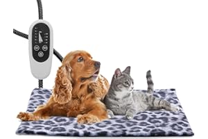 Tikaton MET Certified Pet Heating Pad, 2024 New Upgrade Heated Cat Bed Indoor with Auto Shut Off Timer, 6 Temperature Adjustable Pet Heating Pads (M: 28" x 16", BlackLeopard)