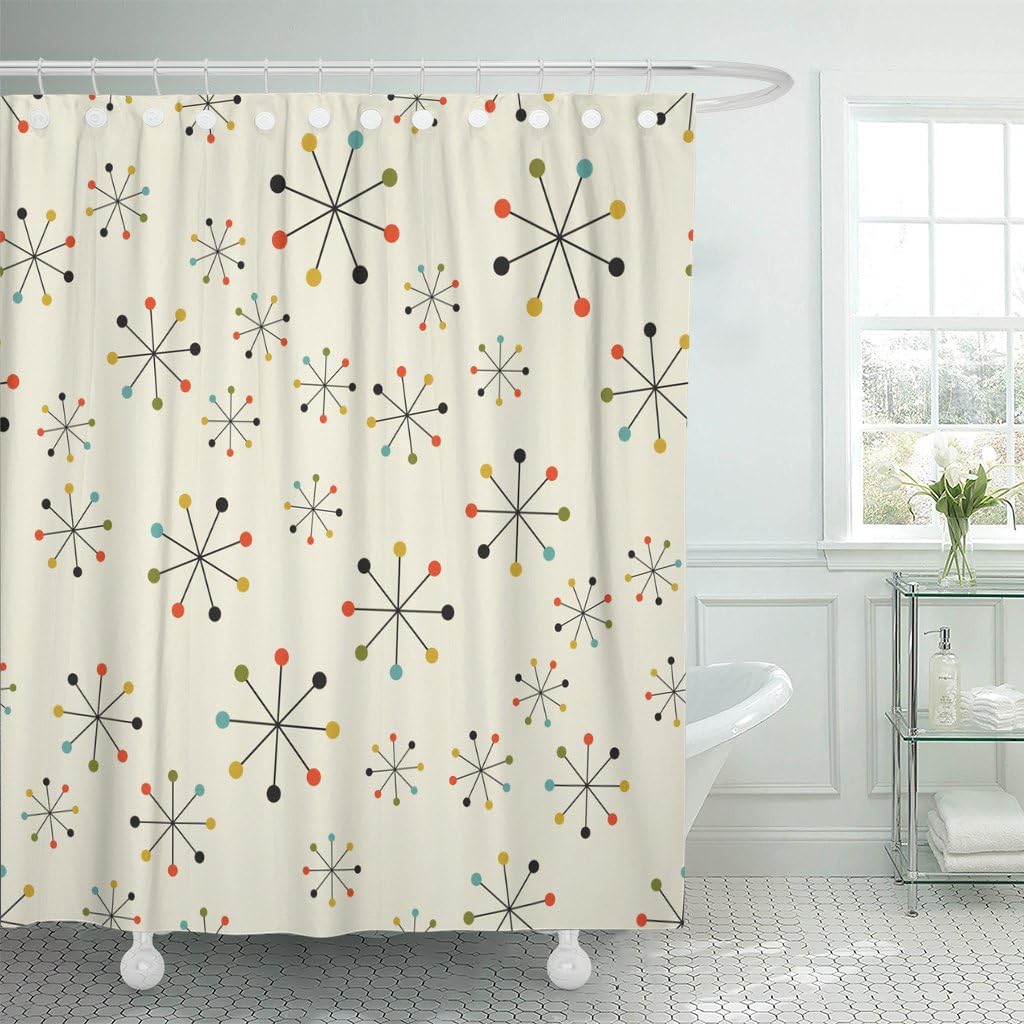 Emvency Shower Curtain 60S Mid Century Absctract Geometric Pattern Space Christmas Retro Design 1950S 1960S Waterproof Polyester Fabric 72 x 72 inches Set with Hooks
