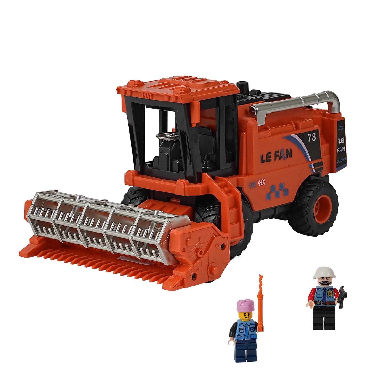 Combine Harvester Tractor Toys - with 2 Random Mini Figurine Men, Simulating Wheat Cutting Scenes, Realistic Combination Harvester Joint Movable Farm Car Toys Gift for Kids Children Age 3+ (Orange) — image 1