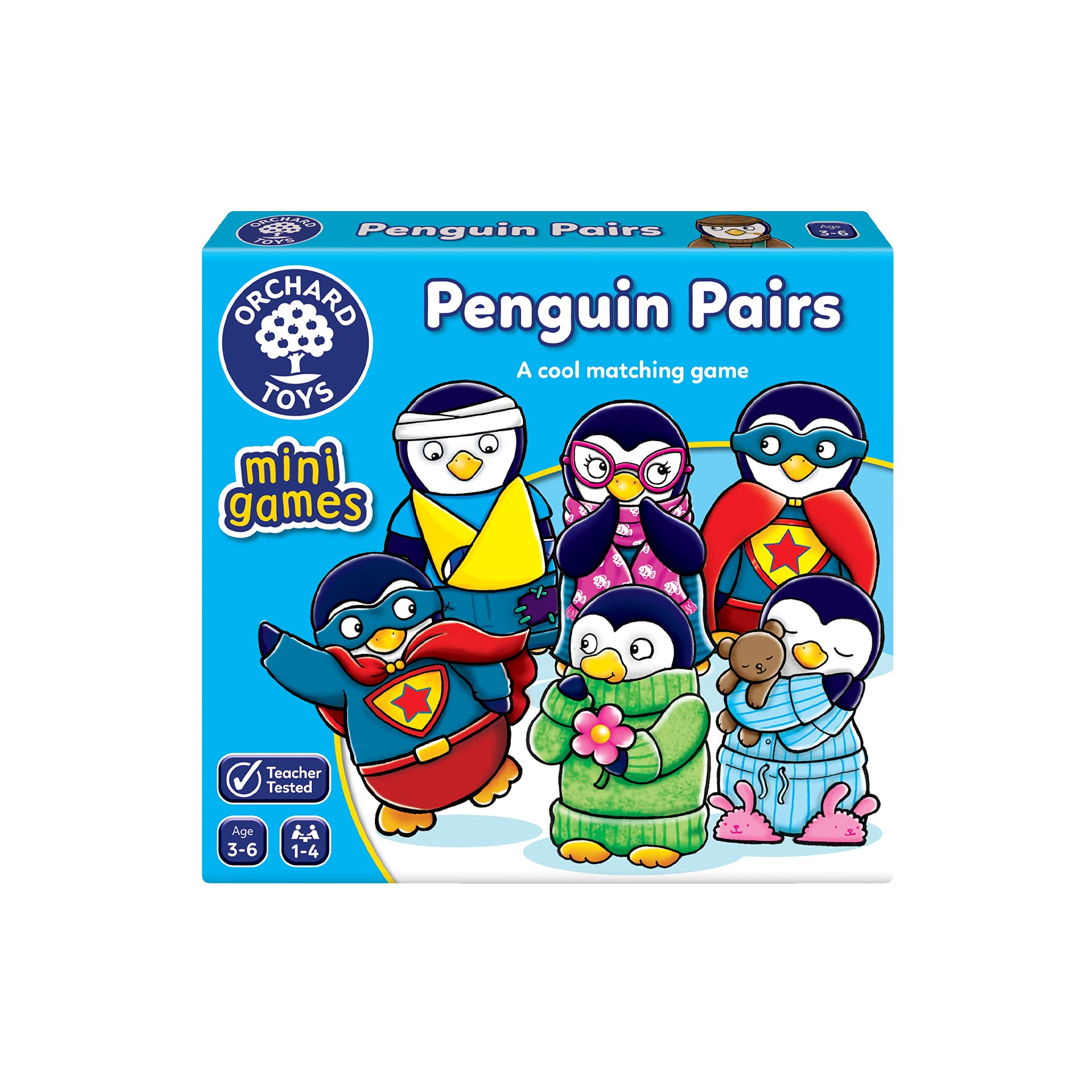 Orchard Toys Penguin Pairs, Fun Memory Matching Game for Kids Aged 3+ Develops Memory, Concentration, and Cognitive Skills Ideal for 2-4 Players, Travel-Friendly, Durable Cards for Long-Lasting Play