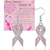 Breast Cancer Awareness Earrings Pink Rhinestone Ribbon Drop Earrings For Women Breast Cancer Awareness Jewelry