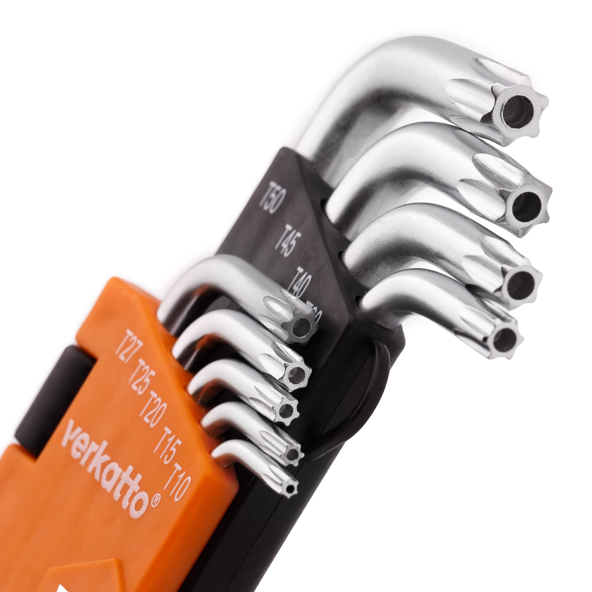 MIVOS Set of 9 Torx Keys T10-T50 - Star - Long - Torx Set Angled in Bracket - Chrome Vanadium Steel - Hardness: 52-56