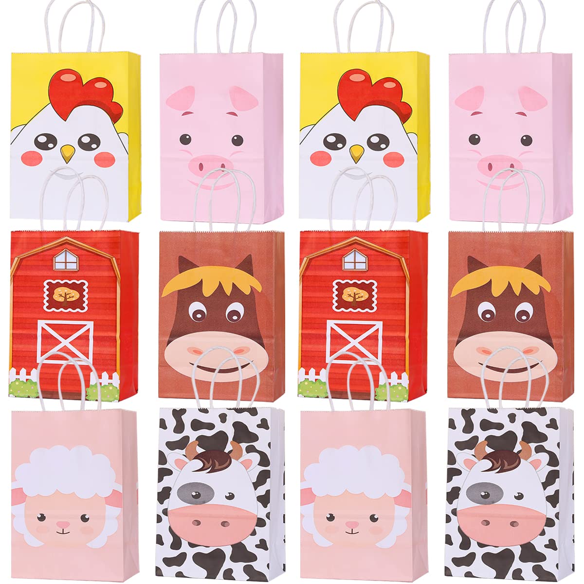MEZHEN Gift Bags Children's Birthday Party Bags Farm Animal Candy Bags Birthday Decoration Farm Gift Bag Paper Party Bags Animals Party Baby Shower Decoration Pack of 12