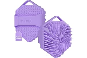 SILKLE Silicone Body Scrubber - Exfoliating Bath Brush and Skin Cleanser - Shower Sponge for Gentle Body Scrub and Wash - Silicone Scrubbing Care Tool for a Refreshed and Renewed You - Purple