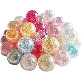 200PCS Colored Acrylic Crystal Beads Round Crackle Glass Beads Charms for Jewelry Making Bracelets Earring Necklace Adults Beading DIY Art Craft Projects Christmas Ornament Birthday Gifts (14mm)