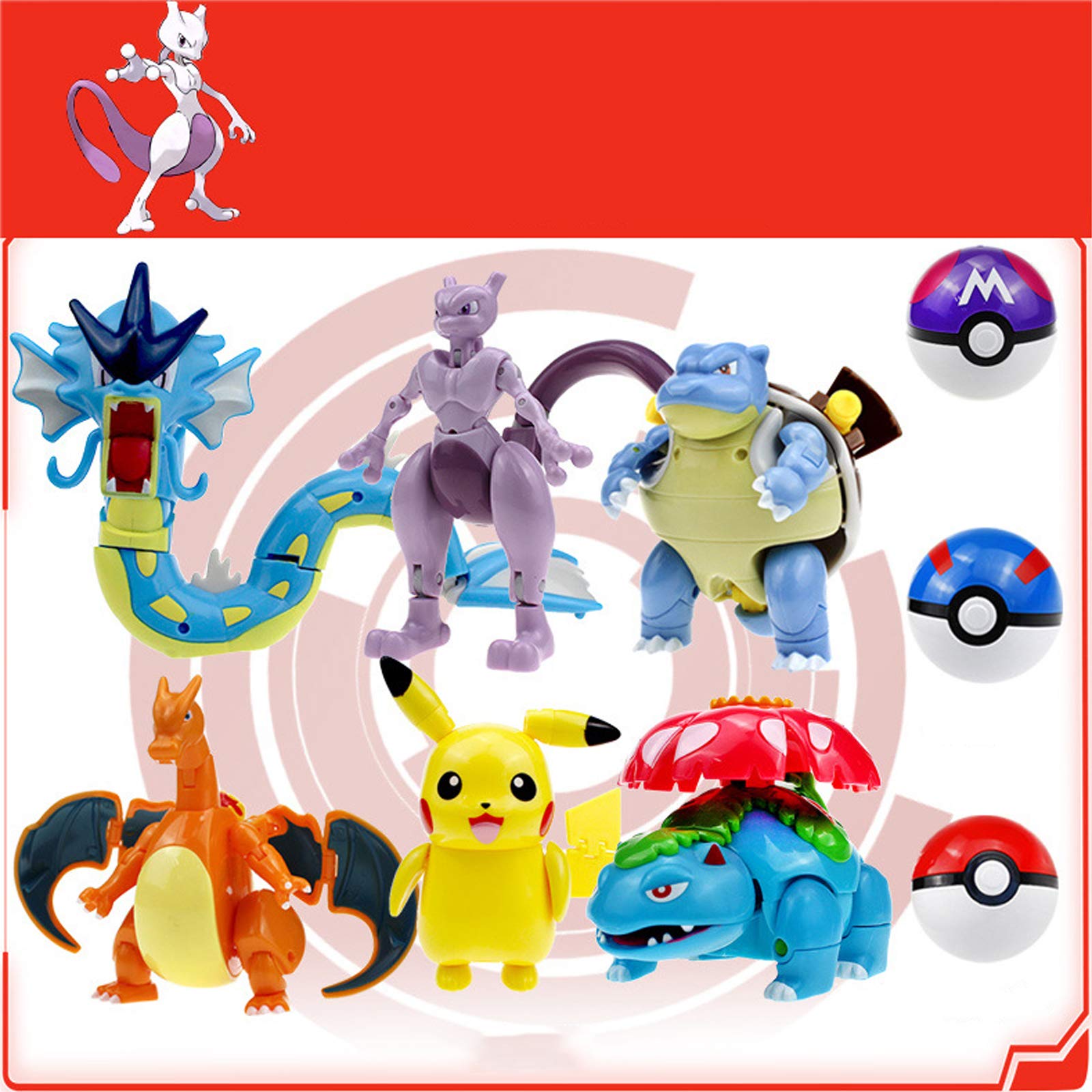 Pokemon Toy Pikachu Action Figures,Charizard,Gyarados - Figure Toy Model Deformation Set Set of 6