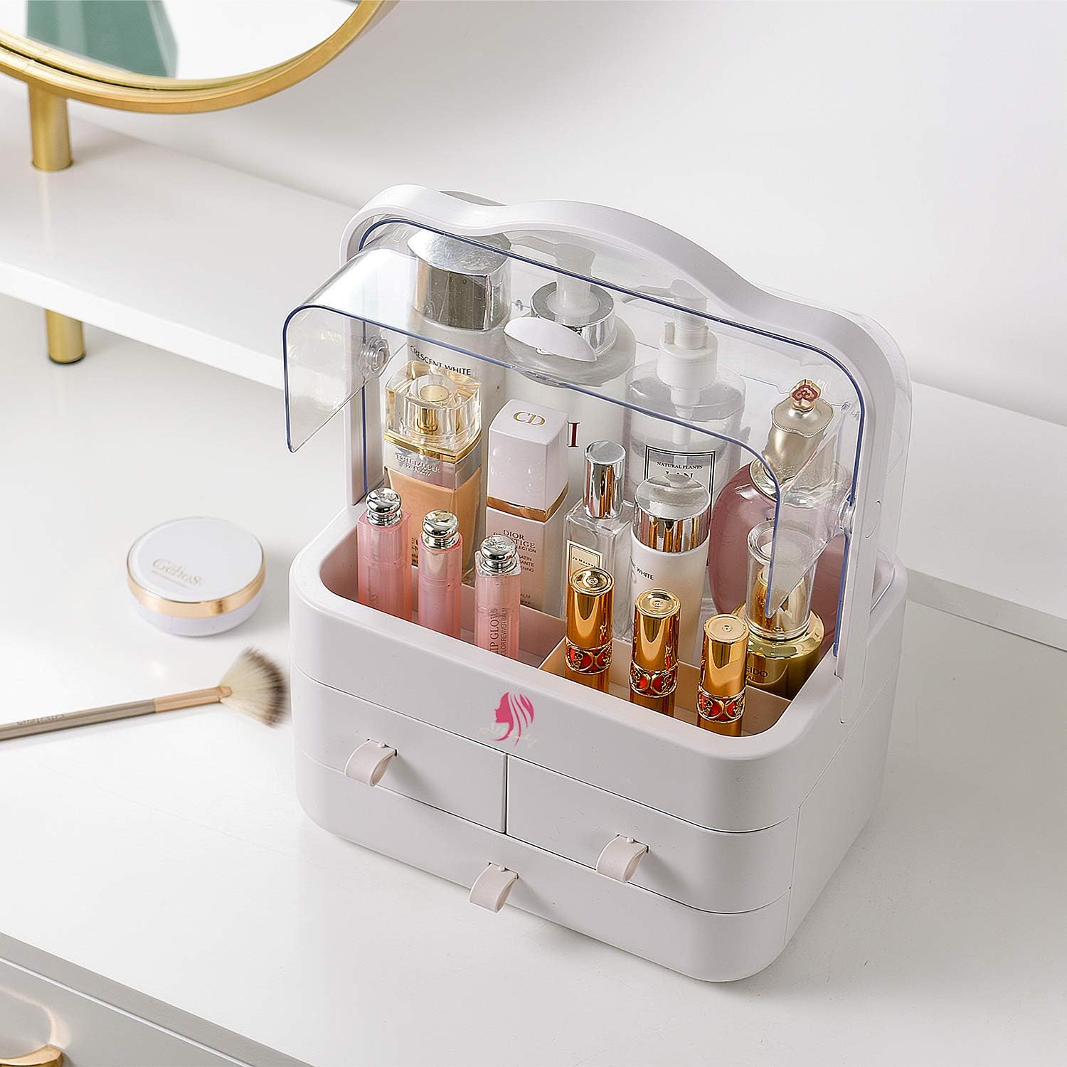 Clear Cosmetic Storage Organizer - Cosmetic Display Cases, Jewelry and Hair Accessories. Looks Elegant Sitting on Your Vanity, Bathroom Counter or Dresser. Clear Design for Easy Visibility (White): Home Improvement