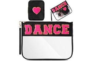 Hillban 2 Pcs Dance Recital Gifts Clear Makeup Bag Chenille Letter Patch Cosmetic Bag Dance Competition Gift Toiletry Pouches with Zipper Waterproof Travel Purse for Team Teacher Appreciation