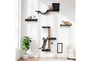 ZLAFM 5-in-1 Cat Wall Shelves, Multi-Level Cat Climbing Furniture, Perch & Lounge for Indoor Cats, Space-Saving Wall Mounted Cat Shelves for Play & Rest (Natural Wood) - Gray