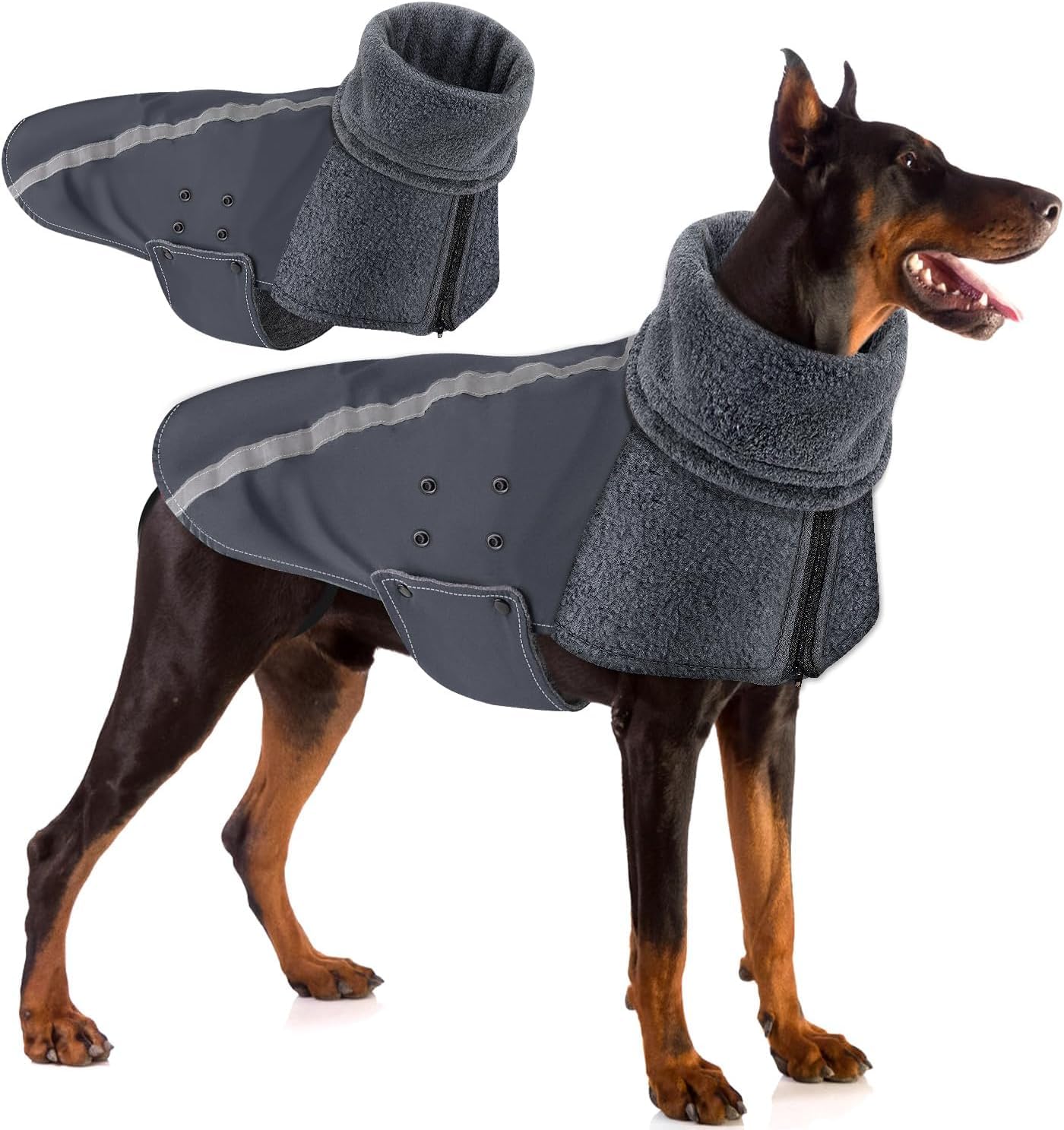 SlowTon Winter Dog Coat, Warm Polar Fleece Lining Outdoor Jacket with Harness Hole Scarf Reflective Stripe Adjustable Waterproof Windproof Puppy Vest Soft Pet Outfits for Small Medium Large Dogs