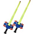 Nerf Duel Swords Set - Retractable Swords with Glow in the Dark Feature - Integrated Knockdown Targets - Kids Fencing Game, Green, Blue, Orange