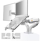 NB North Bayou Laptop Mount with Adjustable Tray for 10-17”Notebook, Full Motion Arm with VESA Plate for 17-30”Monitor,Clamp-on Grommet Mounting F160-FP (White)