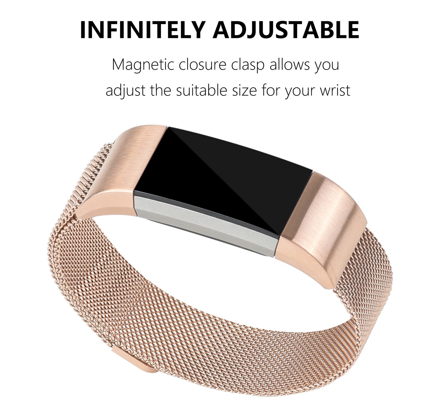 Fitbit Charge 2 Replacement Band, MeanLove Stainless Steel Bracelet Wristband Magnetic Absorbing Band for Fitbit Charge 2 (Pink, L (6.7\