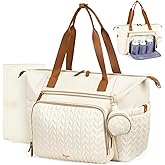 Tonyeee Diaper Bag Tote, Large Baby Diaper Bags Waterproof, Hospital Bag for Labor Delivery with Pacifier Case, Changing Pad, Shoulder Strap, Beige