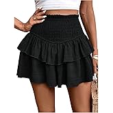 SHENHE Women's Summer High Waist Smocked Ruffle Skirt Skort Layered Flowy Shorts Skort