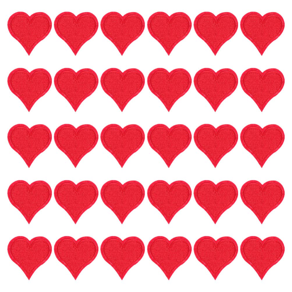 30pcs Red Heart Patches Embroidered Applique Decoration Sew on Patches Custom for DIY Jeans Jacket Kids Clothing Arts Craft