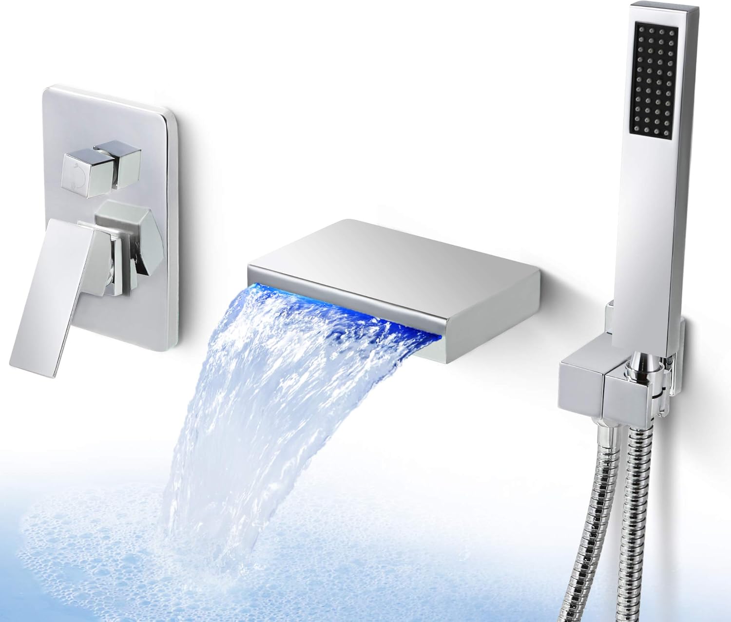 Dr Faucet LED Tub Waterfall Faucet Lights Spout Wall Mounted 3 Holes