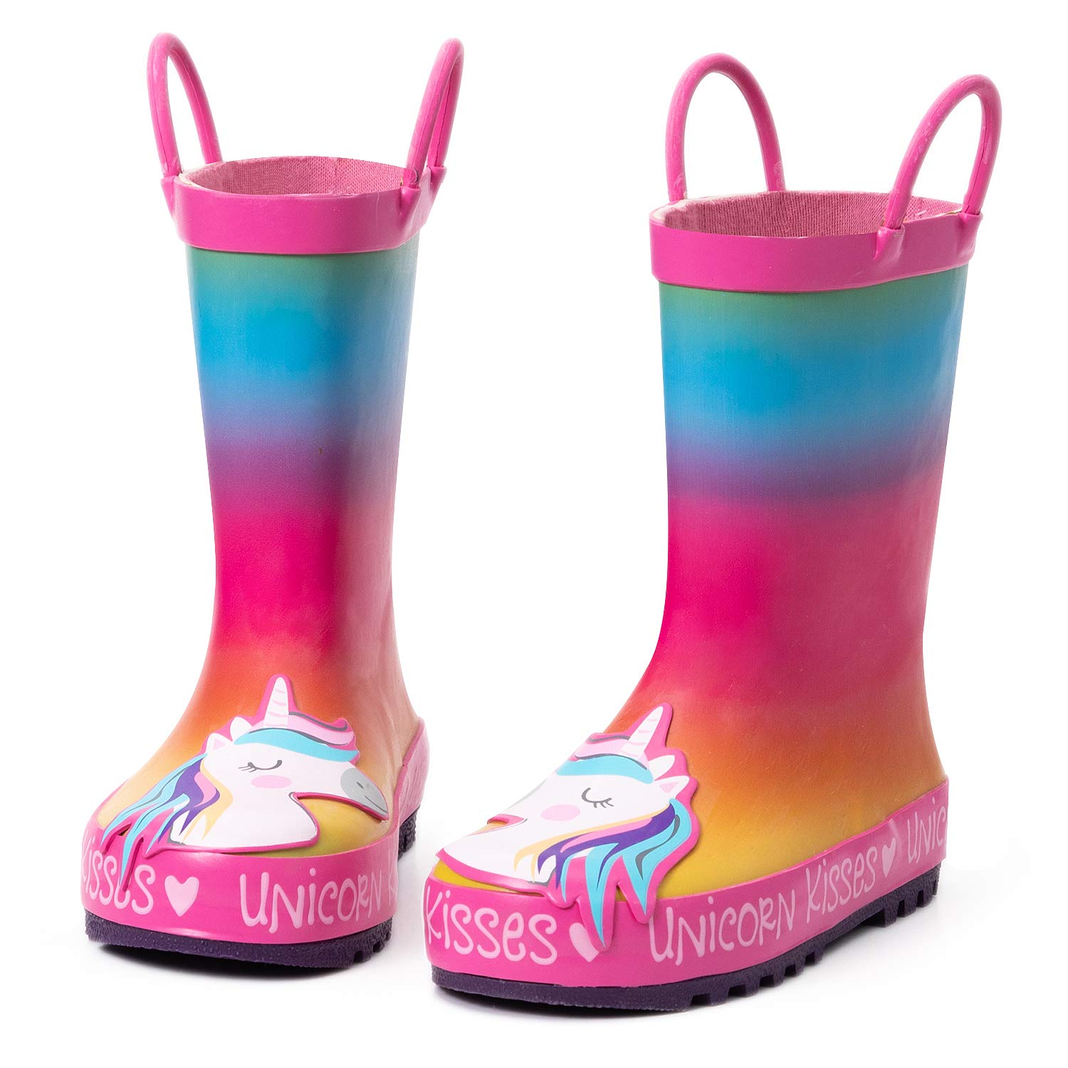 K KomFormeKids Rain Boots Waterproof Printed Rubber boots with Handles