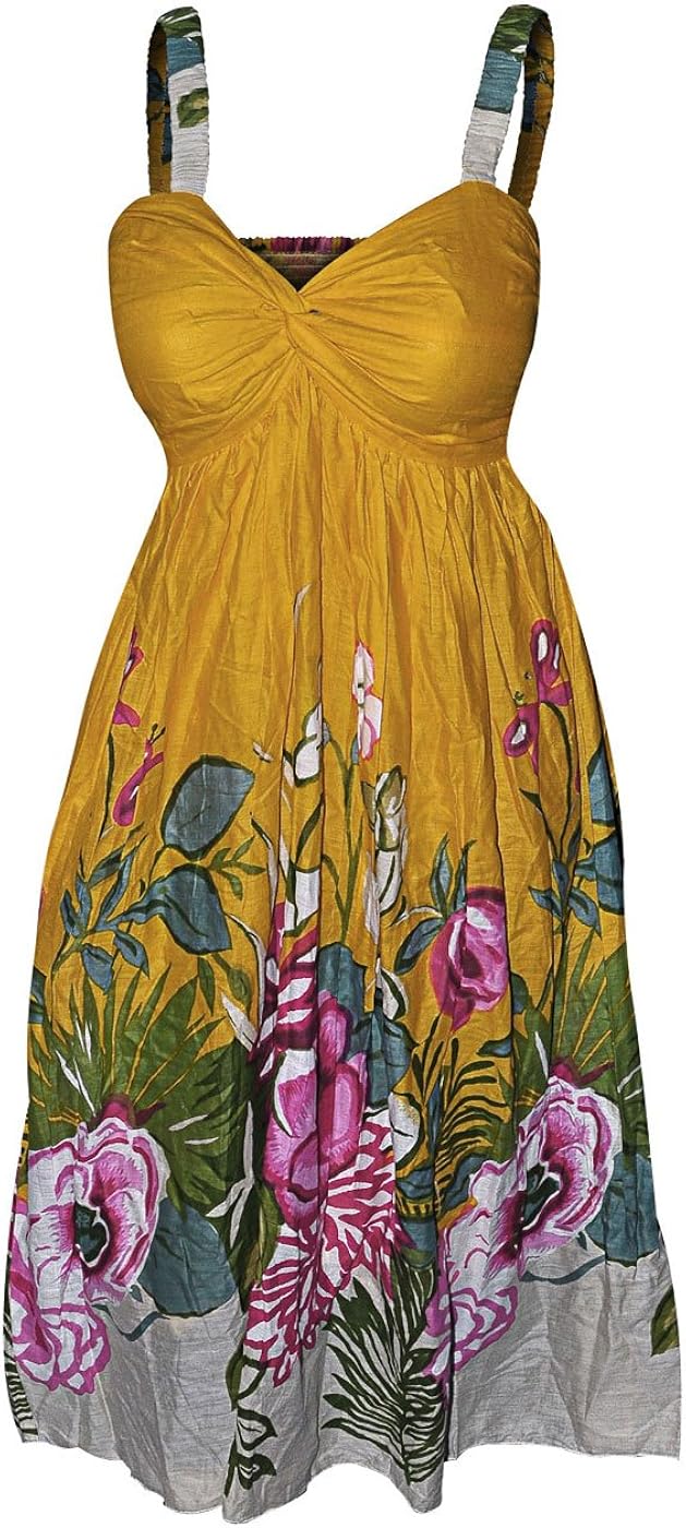 Yellow Floral Cotton Sundress for Women Amazon.co.uk Clothing