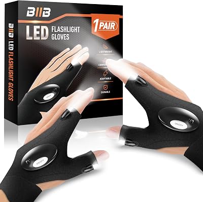 BIIB LED Gloves with Lights for Fishing, Unisex Half-Finger Glow Gloves