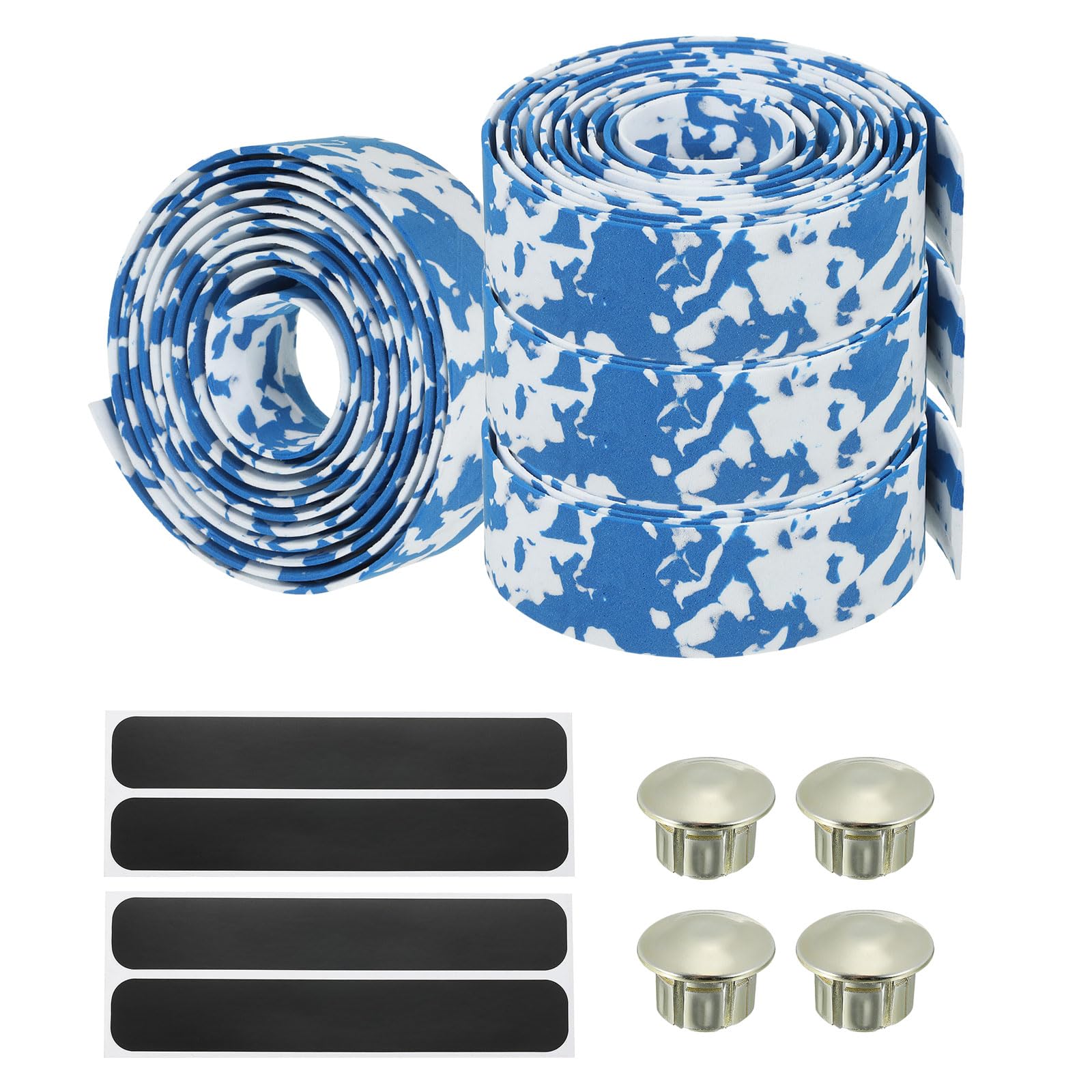 PATIKIL Bike Handlebar Tape, 4 Pack EVA Camouflage Handle Grip Wraps Non-Slip Bicycle Bar Tape with Black End Plugs for Racing Bicycles Road Bicycle, Blue White