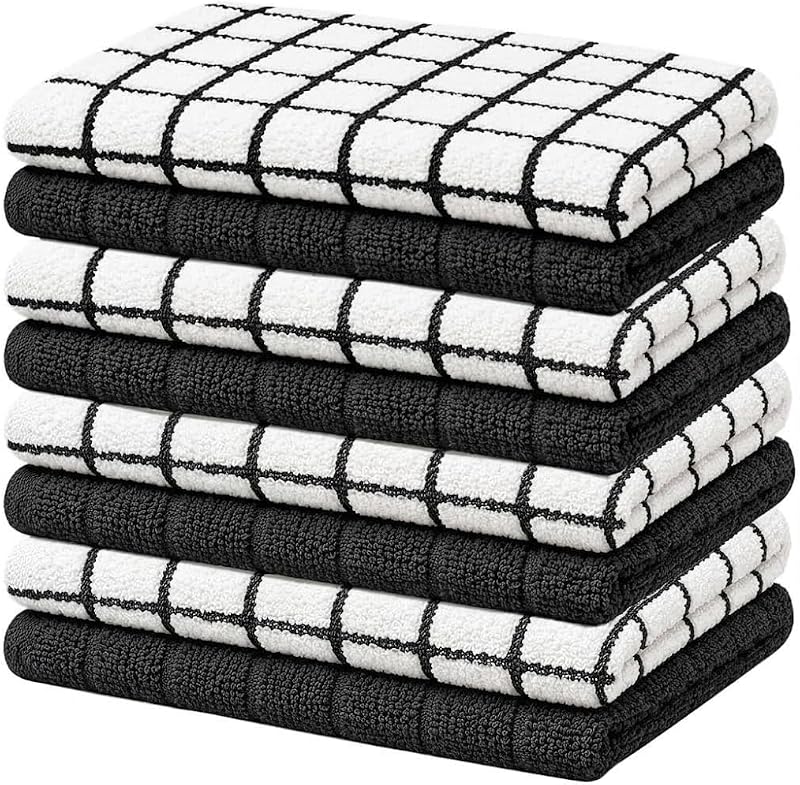 8 paños de cocina, negro, 4 cajas pequeñas teñidas y 4 sólidos, 1 libra/docena, 12 pulgadas x 12 pulgadas (negro) — foto 1 de 8