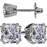 NANA Jewels Cushion Cut Simulated Diamond Stud Earrings 14K Solid Gold Post & Sterling Silver -0.60ctw-4.00ctw CZ