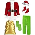 Earado Christmas Green Big Monster Santa Costume for Men 7 PCS Deluxe Furry Adult Suit Xmas Holiday Outfit Set Include Mask