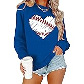 ELDPS Baseball Sweatshirt for Women: Baseball Heart Graphic Tee Shirt Funny Game Day Pullover Long Sleeve Tops