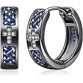 Hoop Earrings Men | 925 Sterling Silver Mens Cross Earrings | Birthday Christmas Gift for Men, 14K/White Gold Plating Hypoallergenic Jewerly for Sensitive Ears | Lightweight Punk Huggie Earring