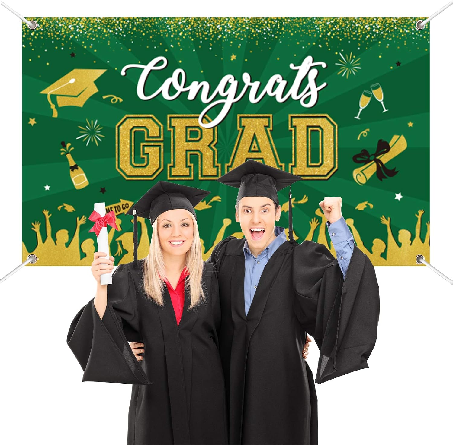 Green Graduation Banner 2025 Congrats Grad for Graduation Party Decoration SuppliesLarge Graduation Fabric Backdrop for High School College 71 x 43” - Image 4