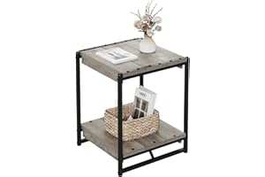 2-Tier Storage End Table, Square Wooden & Metal Frame Side Table Nightstand for Living Room, Bedroom, Couch Side