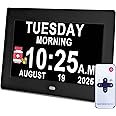 2025 NEW, Digital Clock with Day Date, 19 Alarms Custom Reminders, 10 Levels Auto Dimmer Dementia Clock, 8 Display Colors, Auto DST, Remote & Buttons Control Easy for elderly- Black with Remote